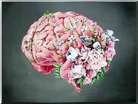 A brain with flowers on