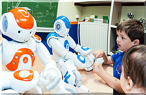 Children and robots at a table