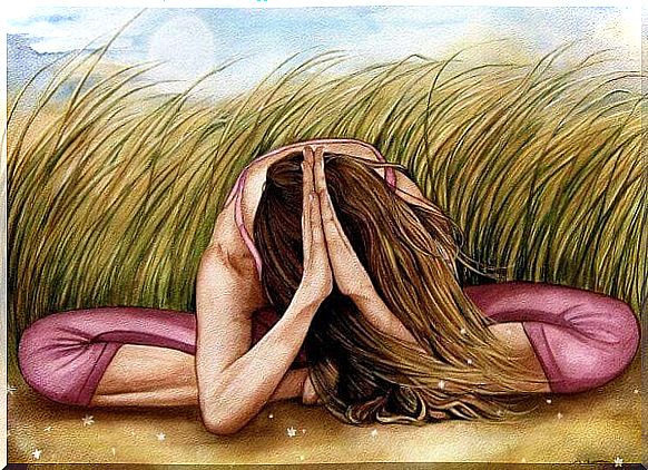 A woman meditates in a field and develops her intuition.  develop your intuition