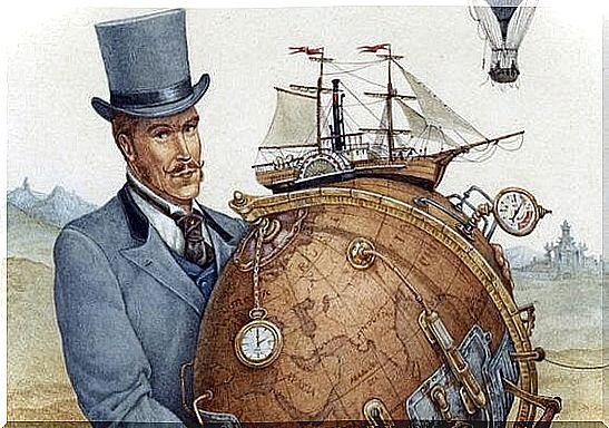 Man standing with globe with clock