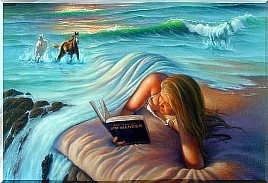 Woman using sea as a blanket