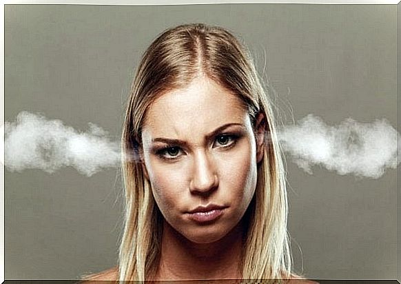 Woman with smoke coming out of her ears