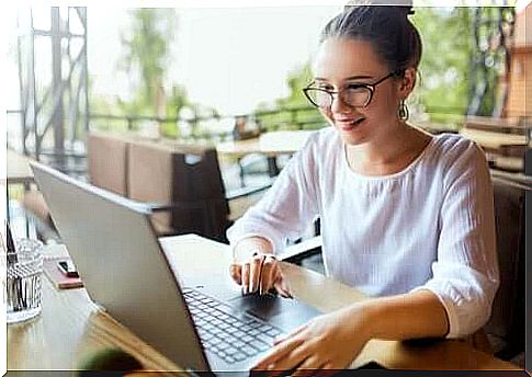 young woman at computer