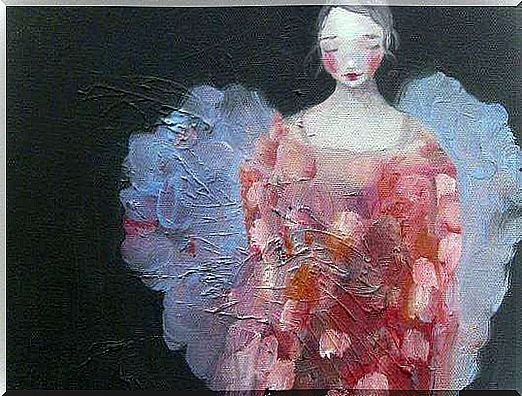 painting of woman with wings trying to deal with despair