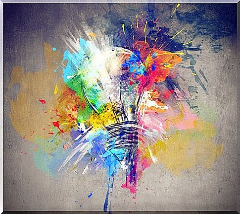 Light bulb and colors show dreams and ideas