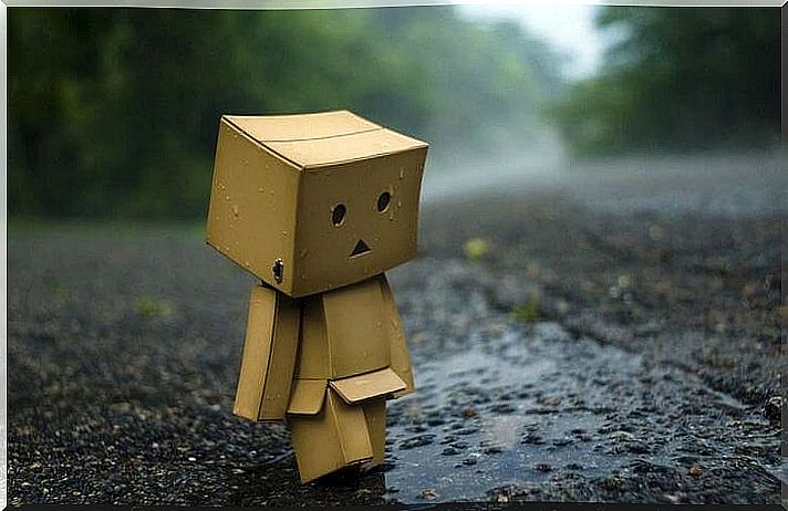 Sad cardboard box man