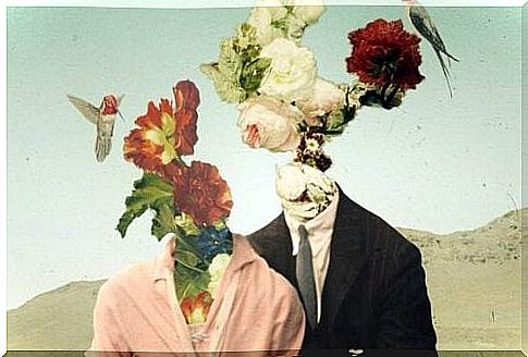 Couple with flowers as heads